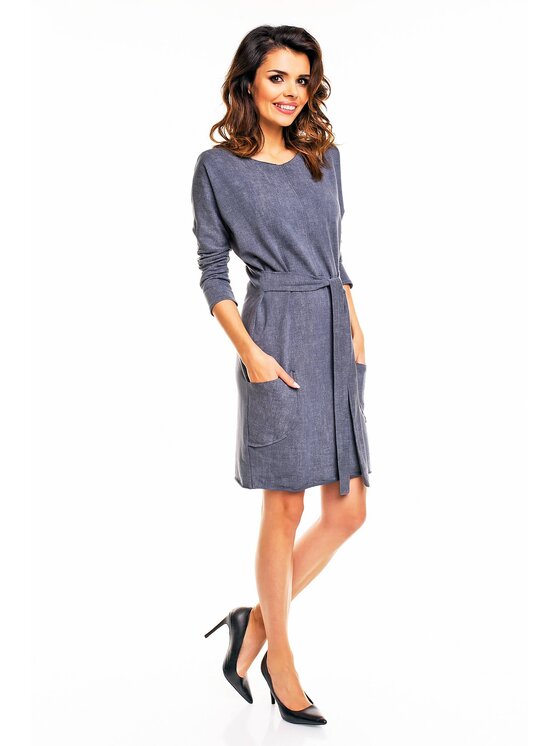 Awama Awama Sukienka codzienna A133 Szary Basic Fit