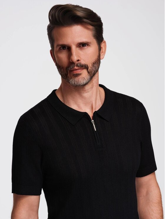 Ombre Ombre Polo OM-POSS-0158 Czarny Slim Fit