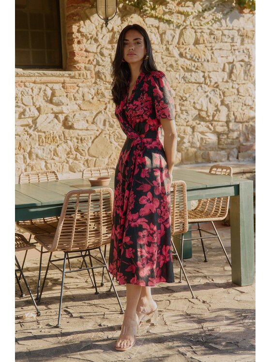 RÊVER DE MOI RÊVER DE MOI Sukienka codzienna ELENA RED FLOWER MIDI DRESS Czerwony Slim Fit