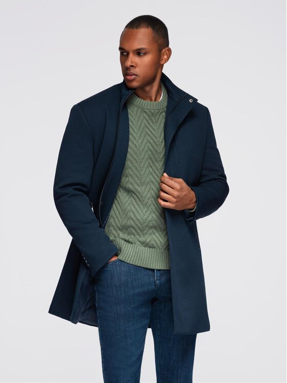 Ombre Ombre Płaszcz przejściowy OM-COWC-0136 Granatowy Regular Fit