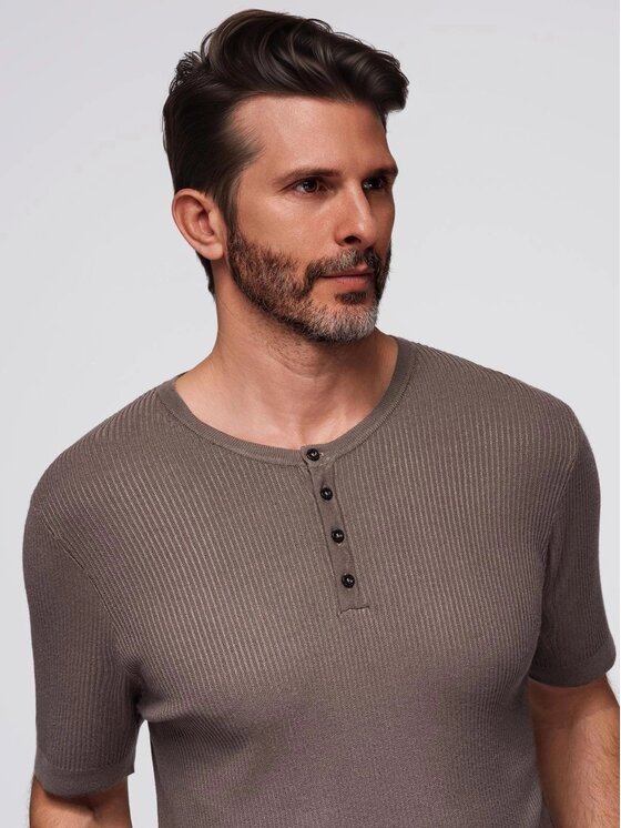 Ombre Ombre T-Shirt OM-TSCT-0254 Brązowy Slim Fit