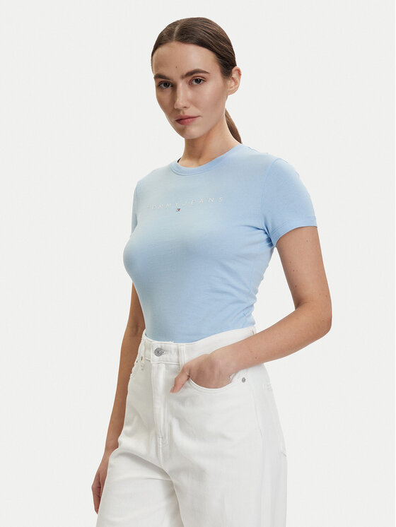 Tommy Jeans Tommy Jeans Marškinėliai DW0DW18398 Šviesiai mėlyna Slim Fit