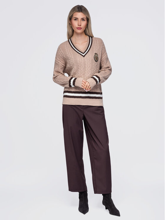 Ombre Ombre Sweter OW-SW-E0023 Brązowy jasny Regular Fit