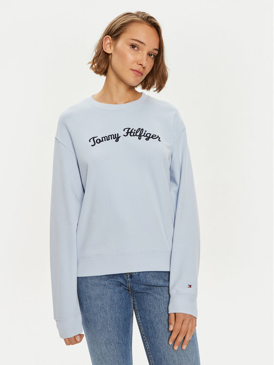 Tommy Hilfiger Tommy Hilfiger Bluză Modern Script WW0WW42615 Albastru celest Regular Fit