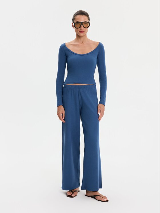 Nudyess Nudyess Top Alba z prążka Niebieski Slim Fit