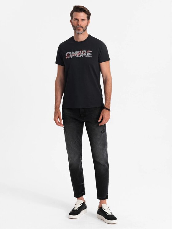 Ombre Ombre T-Shirt OM-TSPT-0211 Czarny Regular Fit