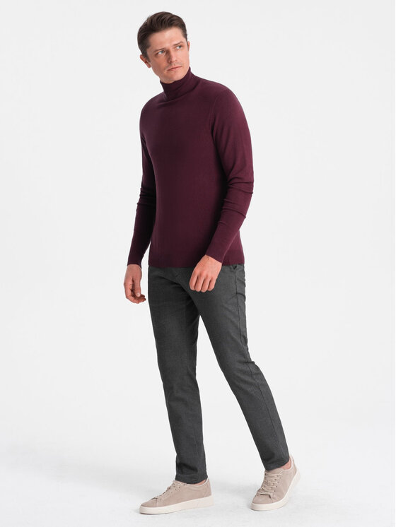 Ombre Ombre Sweter OM-SWTN-0101 Bordowy Regular Fit