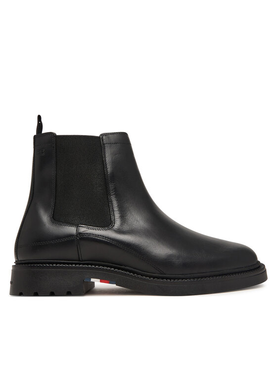 Tommy Hilfiger Tommy Hilfiger Štibletai Corporate Casual Lth Chelsea FM0FM05966 Juoda