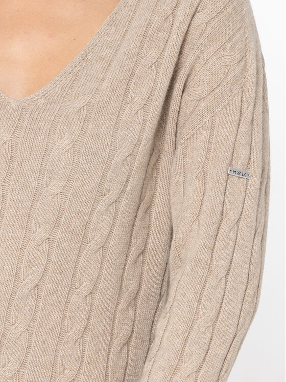 Miss LK Miss LK Sweter MISSLKS Beżowy V-Neck Fit