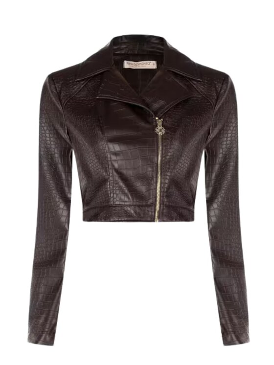 Rinascimento Rinascimento Chiodo di pelle Giubbino donna Marrone Slim Fit