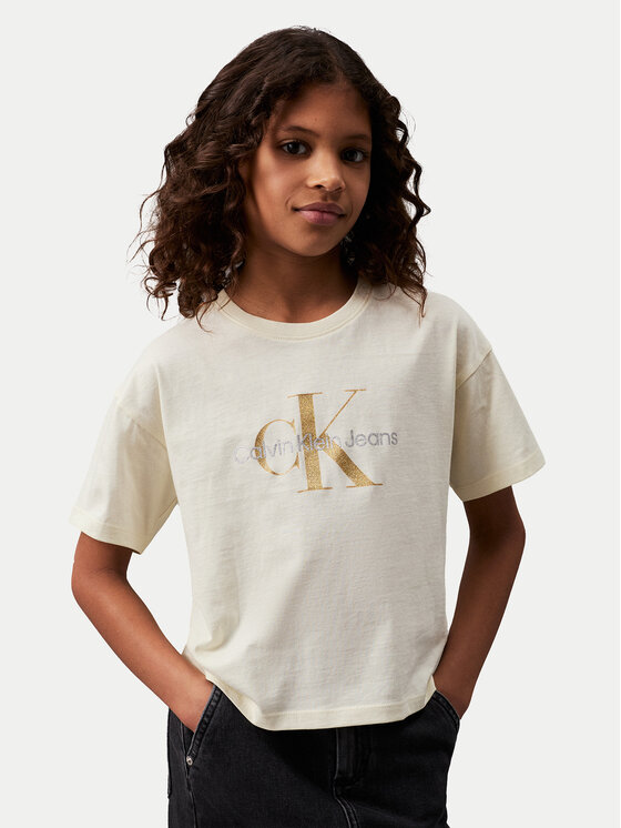 Calvin Klein Jeans Calvin Klein Jeans Tričko Glitter Monogram IG0IG02529 Écru Boxy Fit