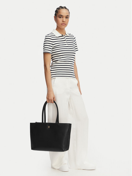 Tommy Hilfiger Geantă Th Logotape Tote AW0AW18742 Negru