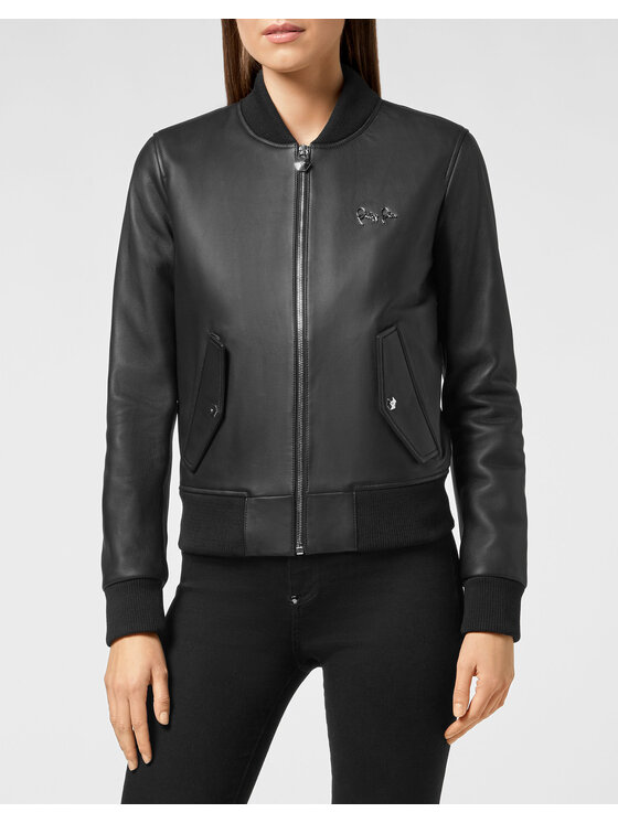 PHILIPP PLEIN PHILIPP PLEIN Kožená bunda 2803 Čierna Slim Fit
