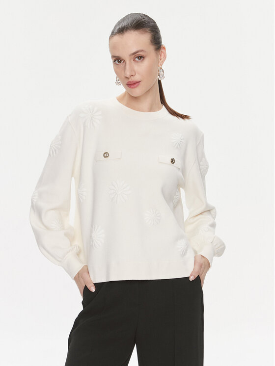 TWINSET Sveter 241TP3090 Écru Loose Fit