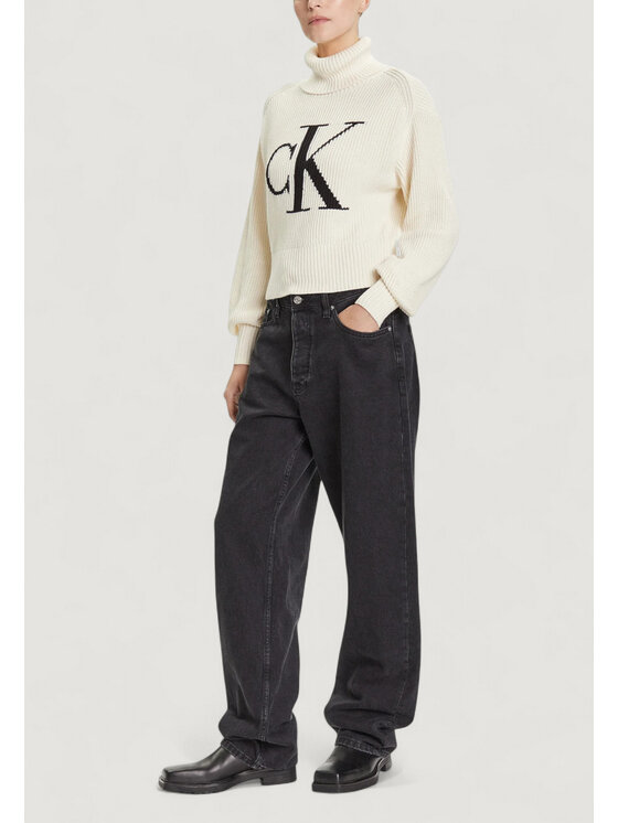 Calvin Klein Jeans Calvin Klein Jeans Πουλόβερ BLOWN UP CK LOOSE SWEATER CONTRA Μπεζ Loose Fit