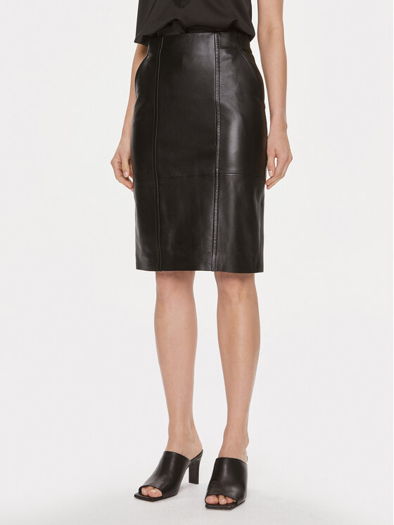 BOSS Boss Kožna suknja Seleni 50505502 Crna Slim Fit