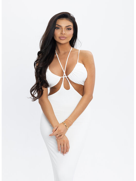 Love Saints Love Saints Sukienka dzianinowa L26LF-SU-K02 Biały Slim Fit