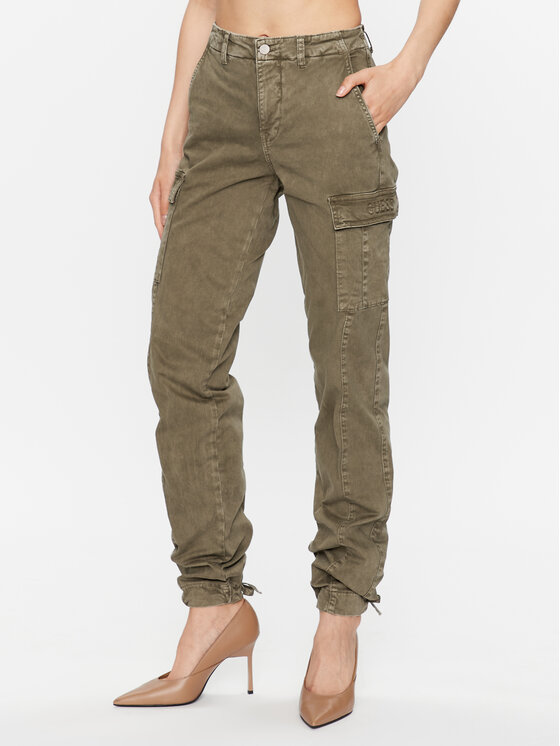 Guess Pantaloni din material W3YB20 WEDY4 Kaki Loose Fit