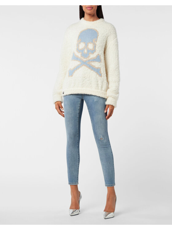 PHILIPP PLEIN PHILIPP PLEIN Sweter 2205 Kremowy Regular Fit
