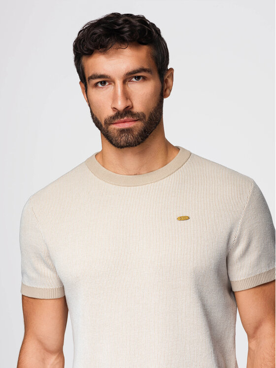 Ombre Ombre T-Shirt OM-TSCT-0265 Beżowy Regular Fit