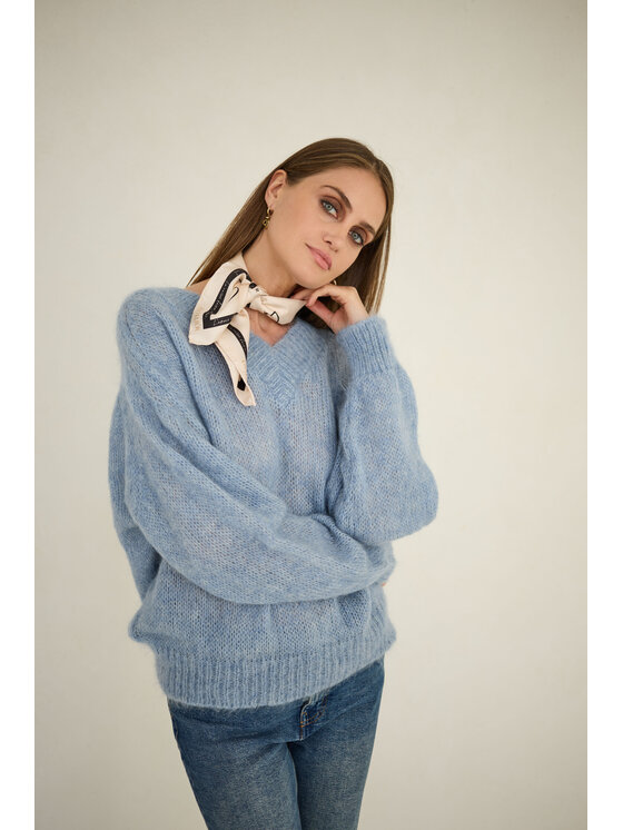 Entelier Entelier Sweter dekolt w serek Niebieski Relaxed Fit