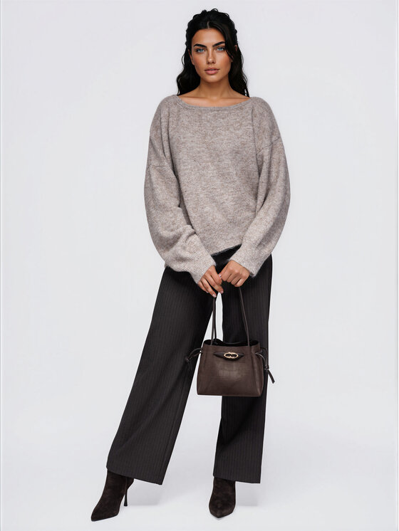 Ombre Ombre Sweter OW-SW-E0060 Beżowy Relaxed Fit