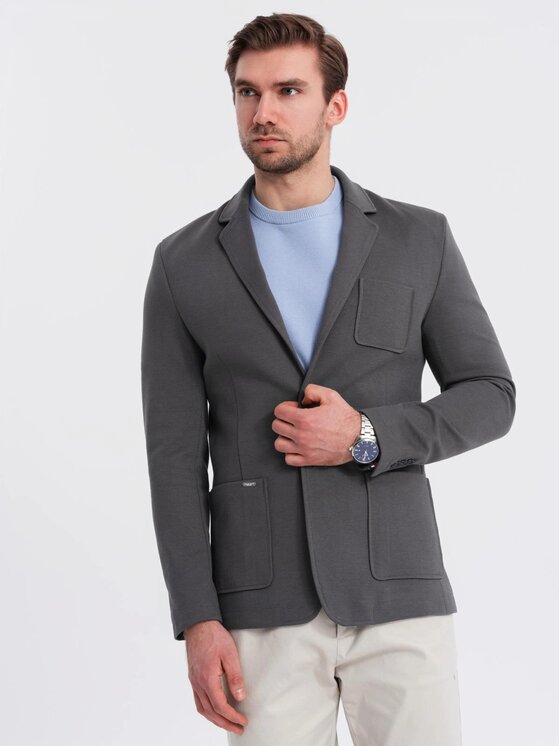 Ombre Ombre Marynarka OM-BLZB-0101 Szary Slim Fit