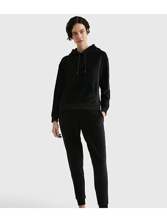 Tommy Hilfiger Tommy Hilfiger Bluza BLUZA DAMSKA HOODIE HWK VELOUR Czarny Regular Fit