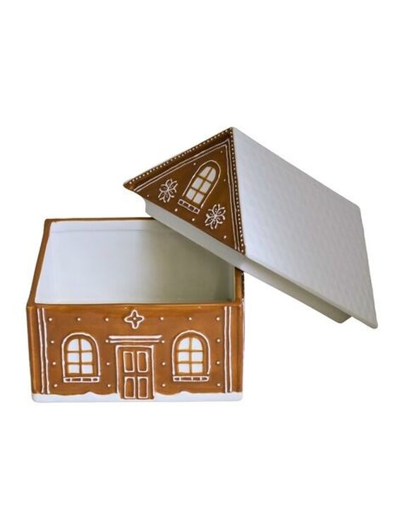 MIAhome MIAhome Pojemnik świąteczny ceramiczna PIERNIKOWY DOMEK Brązowy