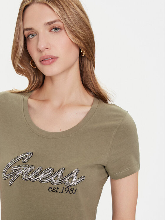 Guess Guess Tričko W5YI16 J1314 Zelená Regular Fit