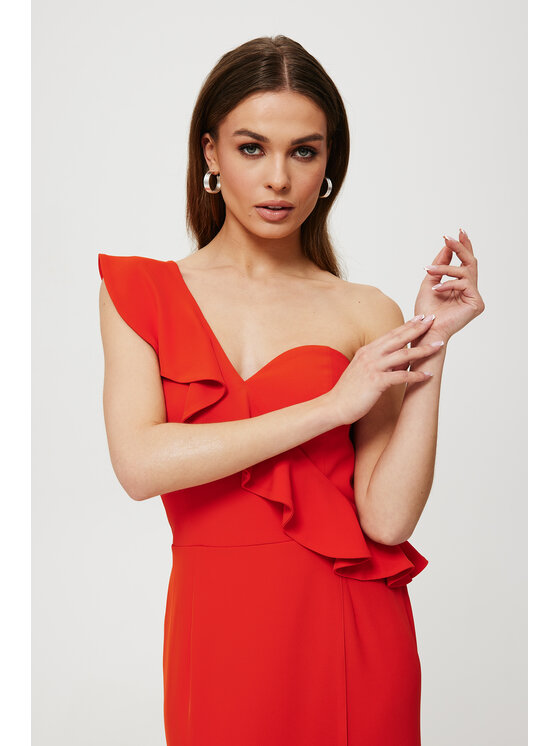 Makover Makover Sukienka koktajlowa K185 Pomarańczowy Modern Fit