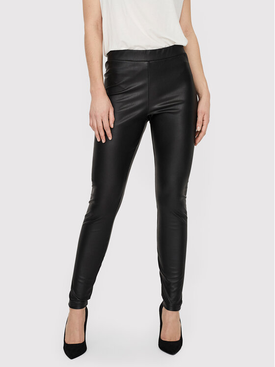 Vero Moda Ādas imitācijas bikses 10257164 Melns Skinny Fit