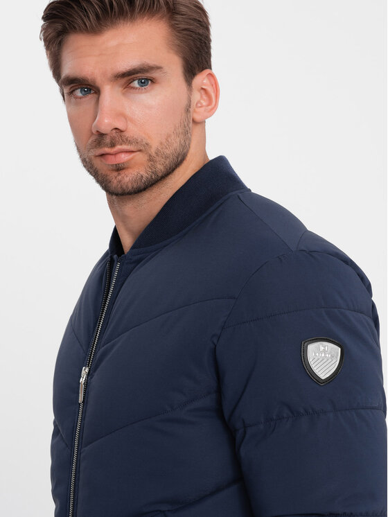 Ombre Ombre Kurtka bomber OM-JALP-0143 Granatowy Regular Fit