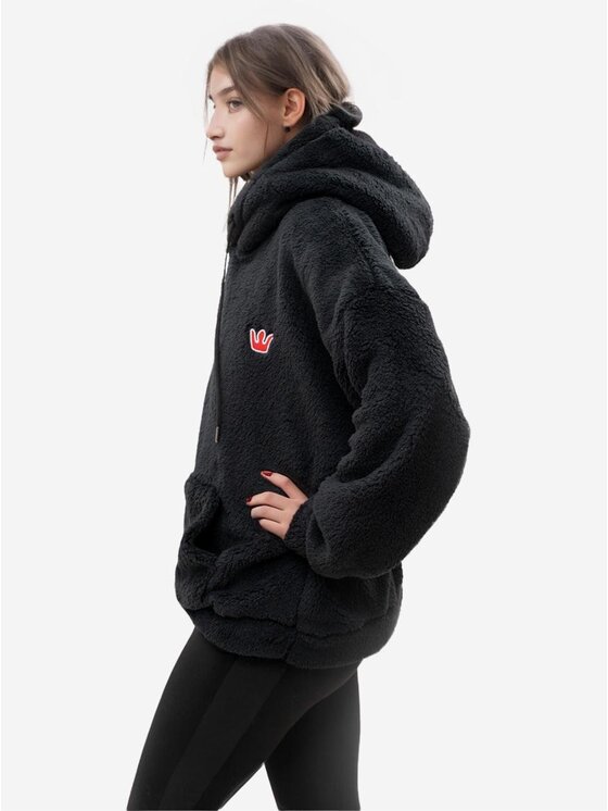 Jigga Wear Jigga Wear Bluza Sherpa Teddy Miś Plusz Polar Ciepła szeroka luźna 123722 Czarny Oversize