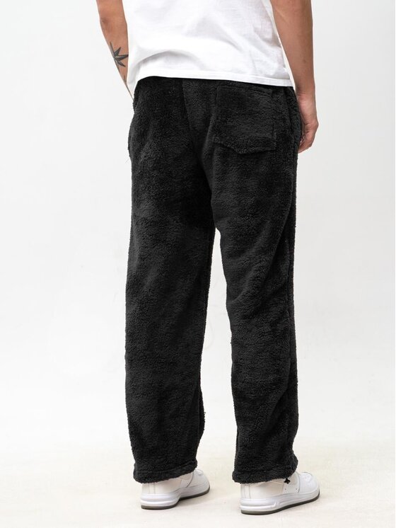 Jigga Wear Jigga Wear Spodnie dresowe Szerokie luźne polarowe futerko sherpa 130600 Czarny Baggy Fit