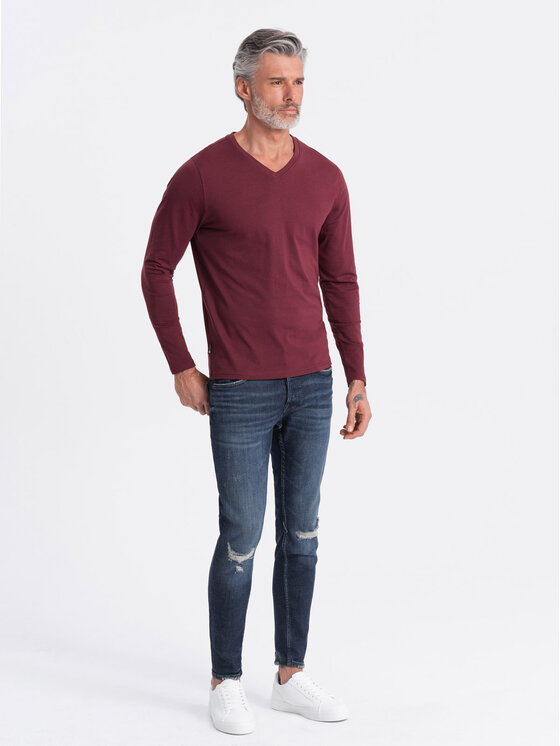 Ombre Ombre Longsleeve OM-LSBL-0108 Bordowy Classic Fit