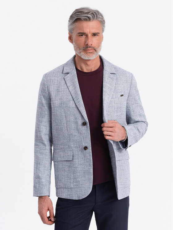 Ombre Ombre Marynarka OM-BLZB-0128 Niebieski Regular Fit