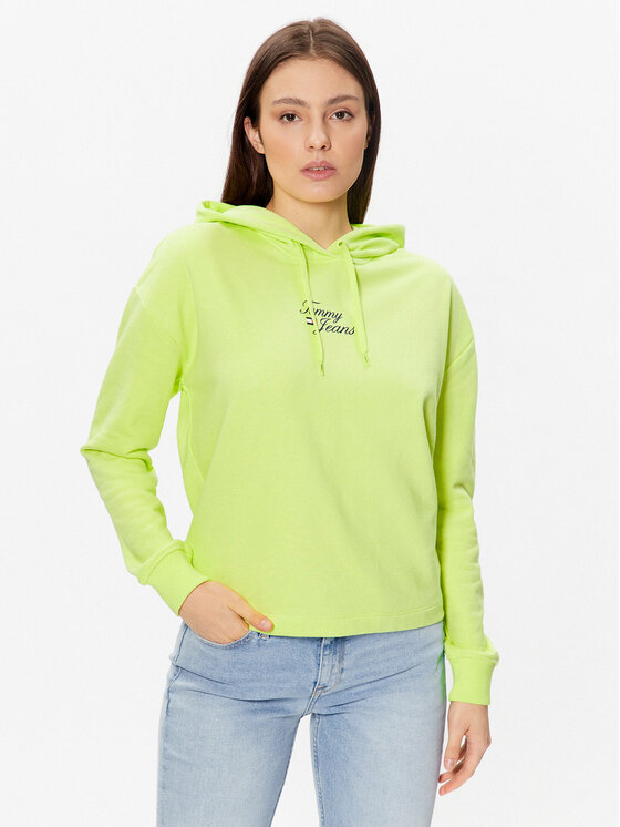 Tommy Jeans Mikina Essential Logo DW0DW15410 Zelená Boxy Fit