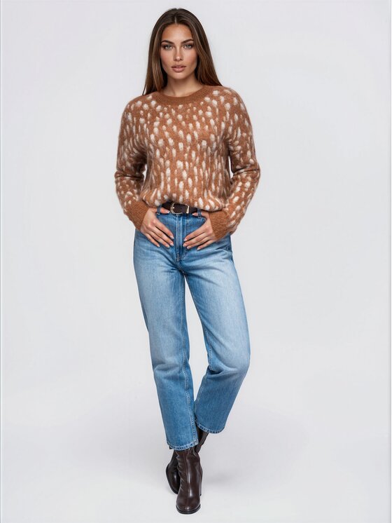 Ombre Ombre Sweter OW-SW-E0059 Brązowy Regular Fit