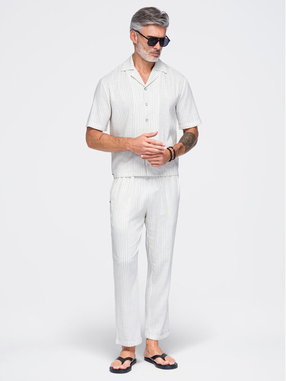 Ombre Ombre Spodnie materiałowe OM-PACP-0311 Biały Regular Fit