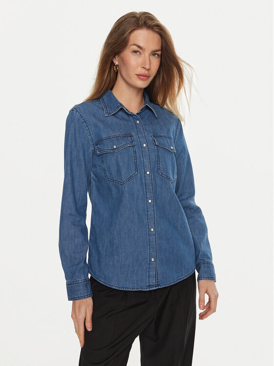 Sisley cămașă de blugi 5FV6LQ028 Albastru Regular Fit