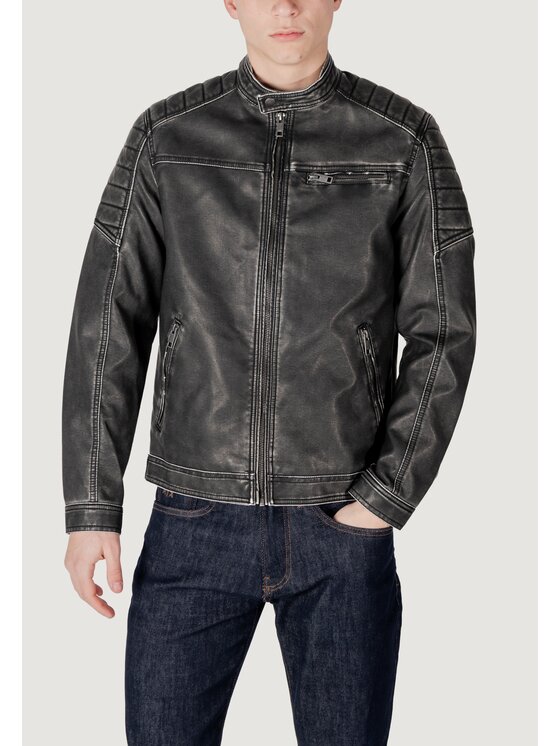 Jack&Jones Jack&Jones Μπουφάν δερμάτινο JJEROCKY WASHED PU JACKET NOOS Μαύρο Regular Fit