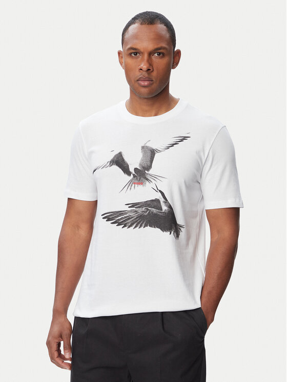 HUGO Tricou Dirunn 50564143 Alb Regular Fit