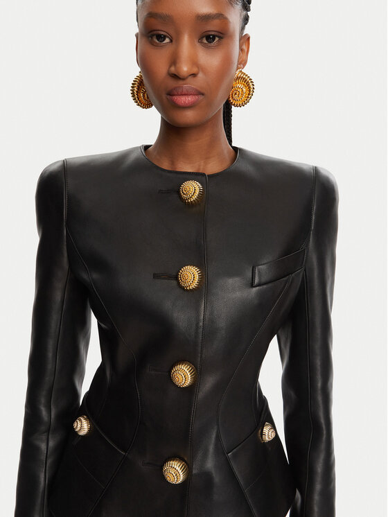 Balmain Balmain Μπουφάν δερμάτινο DF0SK690LC62 Μαύρο Regular Fit