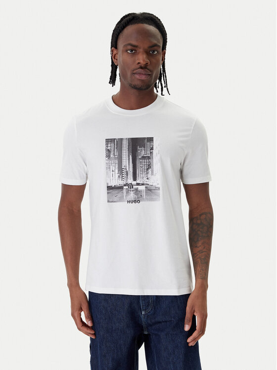HUGO Tricou Deyss 50553755 Alb Regular Fit
