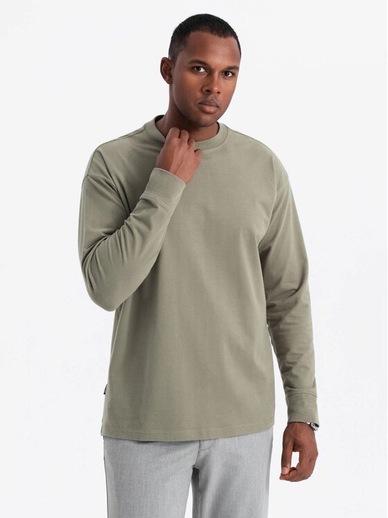 Ombre Ombre S dlouhým rukávem OM-LSBC-0129 Khaki Loose Fit
