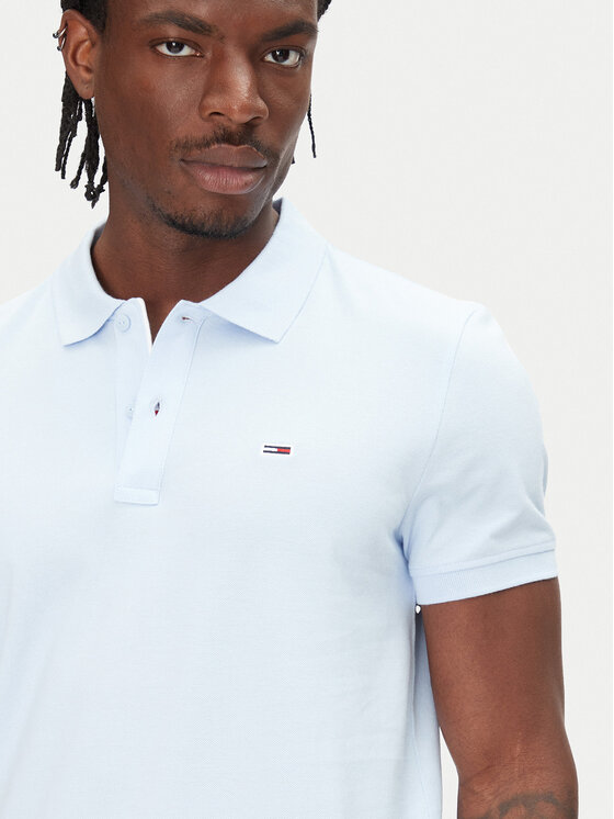 Tommy Jeans Tommy Jeans Тениска с яка и копчета DM0DM20676 Светлосиньо Slim Fit