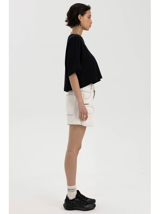 Misaga Misaga T-Shirt Brunch Crop T-Shirt Czarny Relaxed Fit