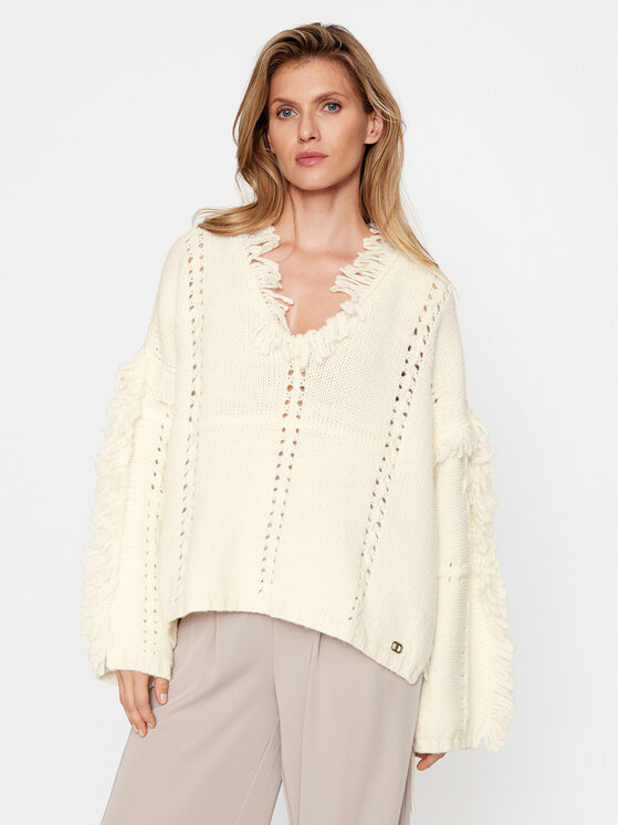TWINSET TWINSET Pončas 232TP3540 Écru Relaxed Fit
