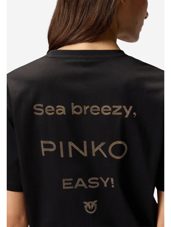 PINKO PINKO T-Shirt Strepitoso t-shirt jersey logo strass Czarny Regular Fit